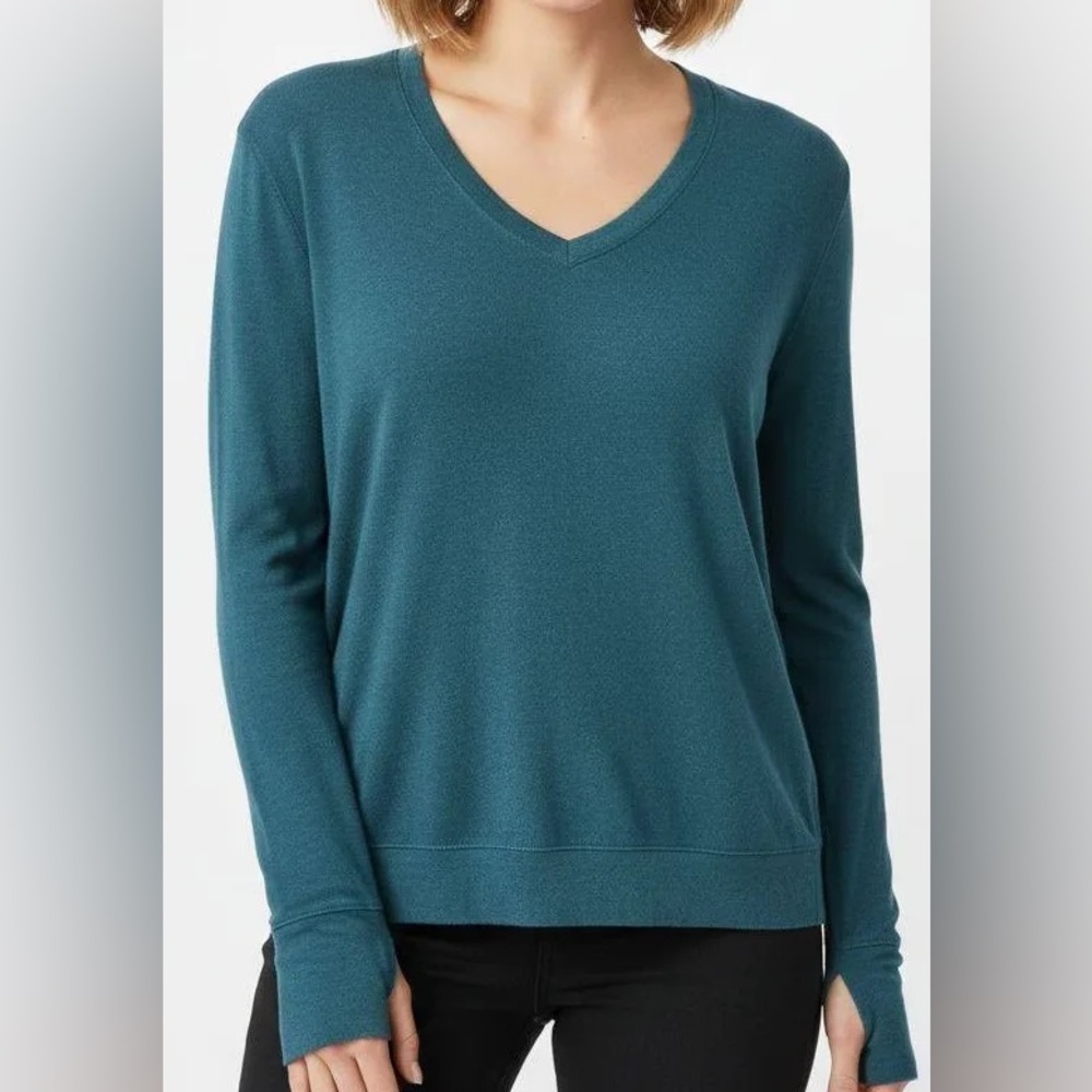 NWT Athleta Sunrise V-Neck Lightweight Nirvana Sweatshirt Teal Women’s XS